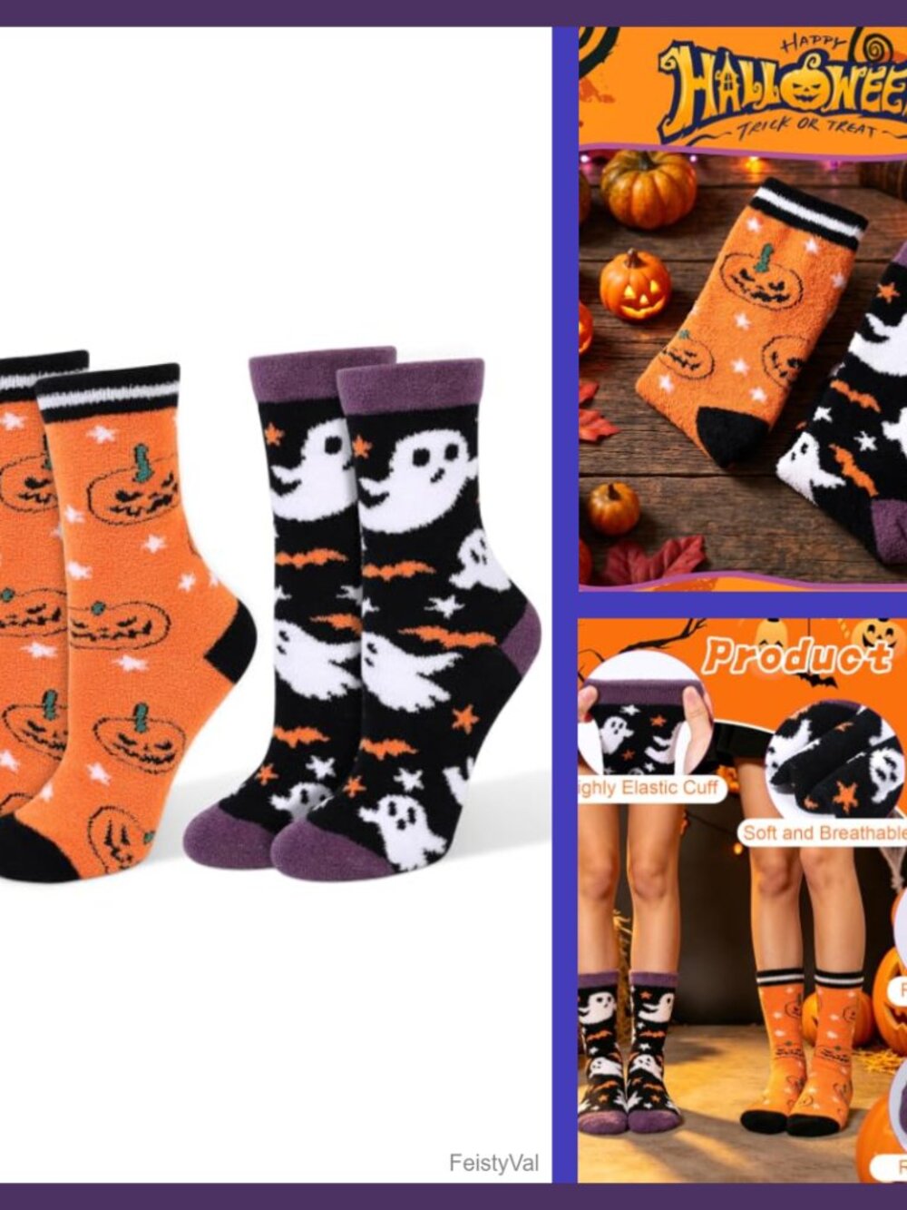 Halloween Fuzzy Socks Women 2 Pack Fluffy Slipper Socks Cozy Coral Fleece